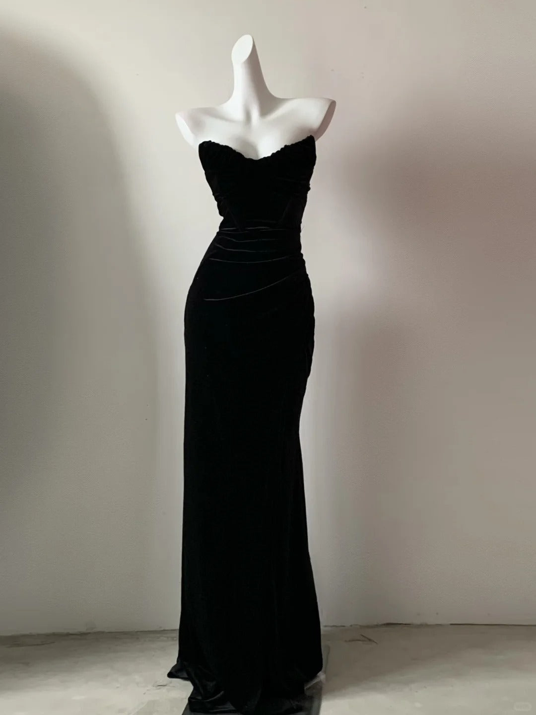 Blau/Schwarz Einzigartige Mode Elegante Schatz Hals Lange Samt Bodenlangen Ballkleid Abendkleid Ballkleid gh4076