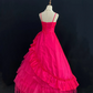 Fuchsia Spaghetti Strap Romantic Gown, Cinched Waist, Voluminous Princess Skirt, Wedding Dress & Bridal Gown gh8173