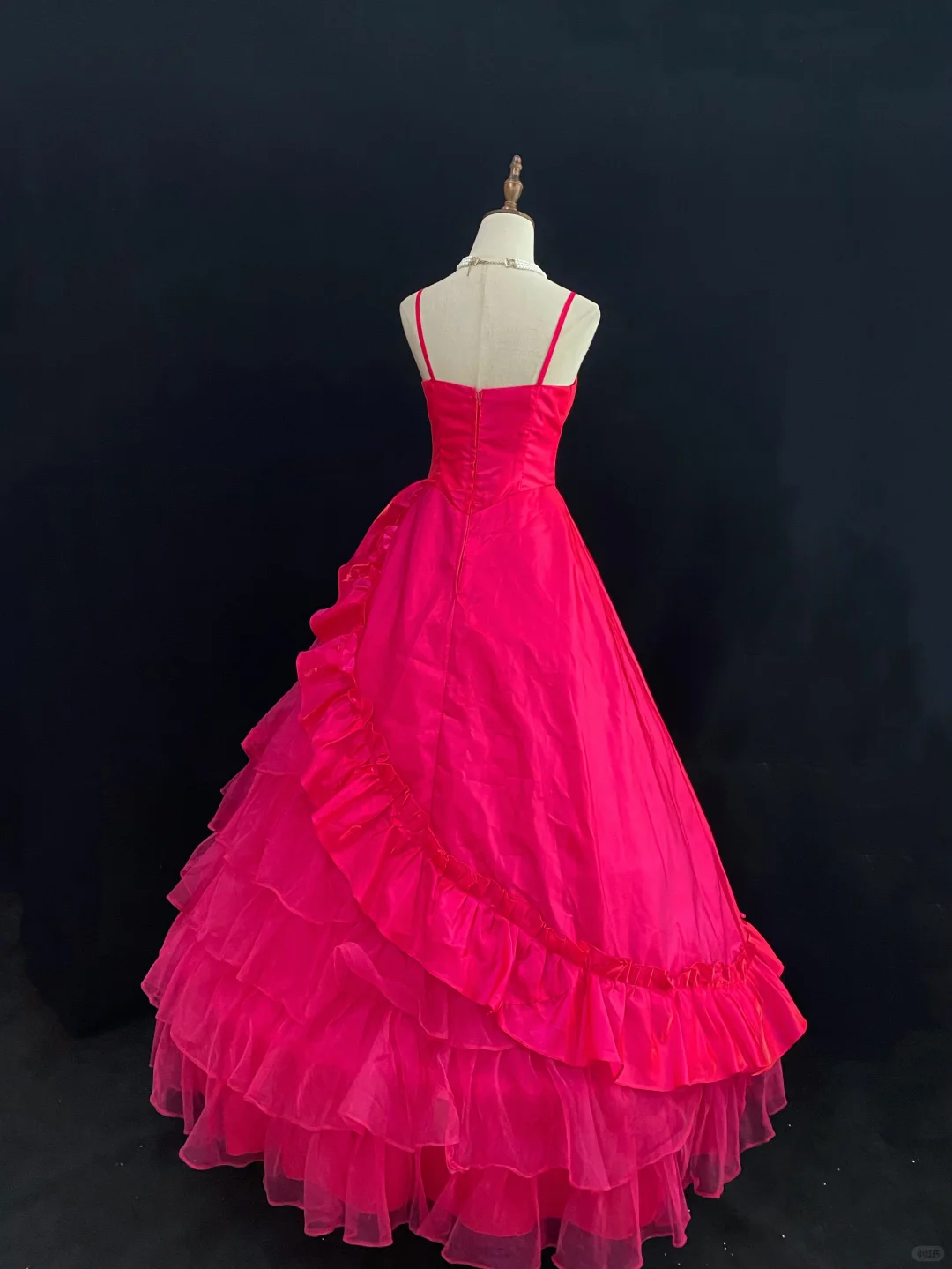 Fuchsia Spaghetti Strap Romantic Gown, Cinched Waist, Voluminous Princess Skirt, Wedding Dress & Bridal Gown gh8173
