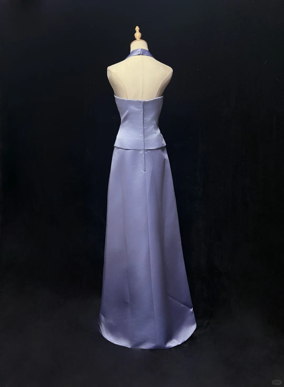 Halter V Neck Lavender Two Piece Prom Dress Satin Floor Length Simple Formal Evening Gown gh9538