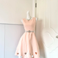 Light Peach Sleeveless Pearl‑Rhinestone‑Sash Heart‑Cutout‑Hem A‑Line Short Party Dress, Homecoming Gown gh9246