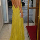 Robe de soirée longue en mousseline de soie jaune, simple et confortable, robe de bal, robe d'invité de mariage, gh4728