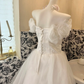 White Strapless Floral Waist-Cinched Voluminous Skirt Long Romantic Dress, Wedding Gown gh7766