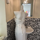 White Satin Minimalist Strapless Waist-Cinched Figure-Flattering Sexy Mermaid Long Romantic Dress, Wedding Gown gh7756