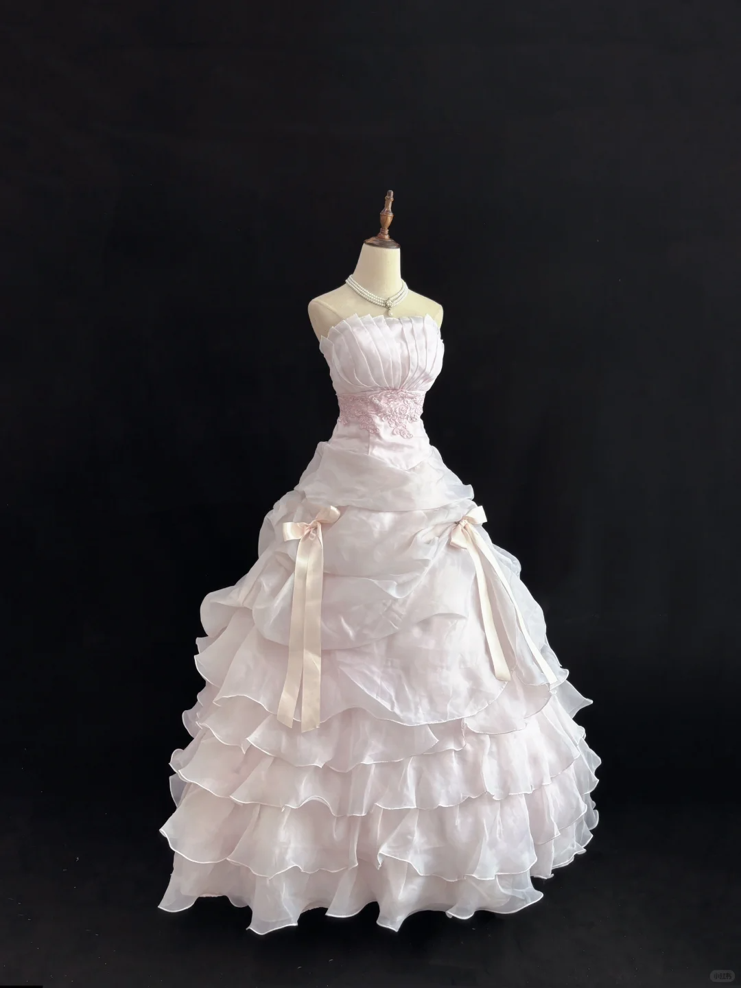 Blush Pink Strapless Cute Romantic Gown with Cinched Waist & Voluminous Princess Skirt, Wedding Dress & Bridal Gown gh8129