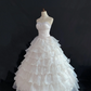 Off-white Strapless Romantic Gown, Cinched Waist, Voluminous Tiered Cake Princess Skirt, Wedding Dress & Bridal Gown gh8214