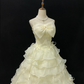 Off-White Strapless Romantic Gown with Bow Detail, Cinched Waist, Fluffy Tiered Skirt, Wedding Dress & Bridal Gown gh8174