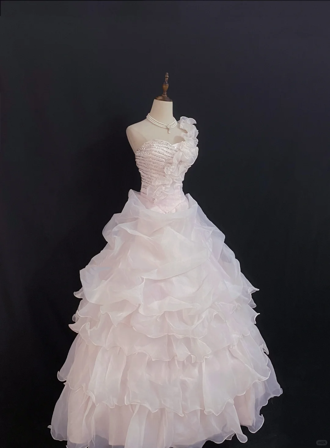 Blush Pink One‑Shoulder Long Elegant Romantic Gown with Fitted Waist and Fluffy Princess Skirt, Wedding Dress & Bridal Gown gh8305