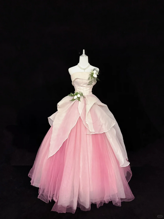 Blush Pink Strapless Cinched Waist Voluminous Skirt Romantic Dress, Wedding Gown gh7904