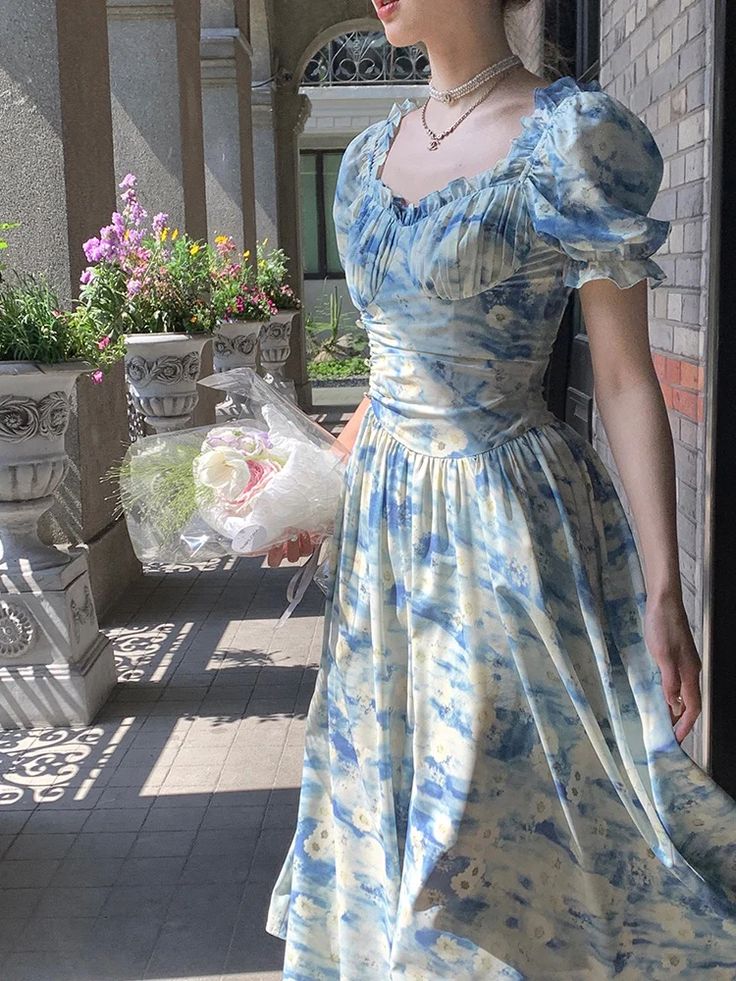 Robe de soirée longue en mousseline de soie, élégante, à fleurs bleues, robe de bal, robe d'invitée de mariage, robe d'anniversaire/de fête de jardin, robe de bal gh4091