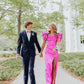 Pink Fashion Elegant Square Neckline Sexy Slit Long Satin Ball Gown Evening Dress gh3358