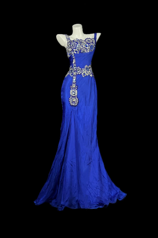 Dark Blue Strapless Fitted Waist Slim Sexy Elegant Ball Gown, Evening Dress gh7171