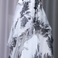 ✨Girlhomeshops-White Ink Floral Long Prom Gown Spaghetti Strap Beaded Asymmetric Ruffle Hem Cocktail Dress gh10107