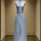 ✨Girlhomeshops-Light Ice Blue Butterfly Knot 3D Plum Floral Long Cheongsam Qipao gh10441