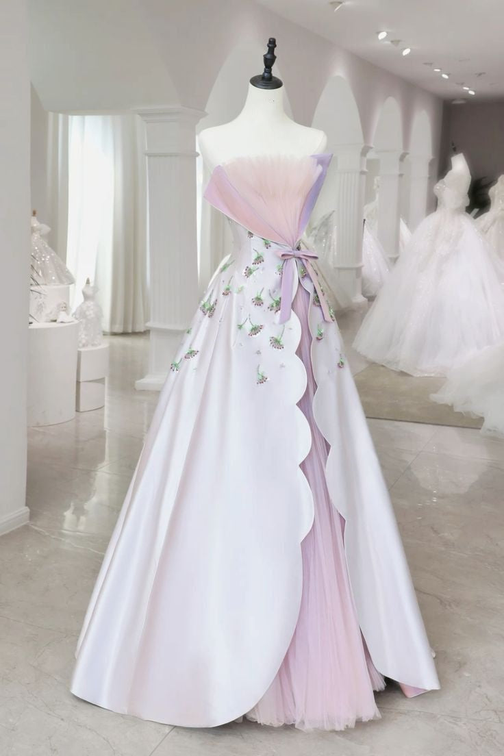 Rosa Blumen Elegantes Langes Tüll Ballkleid Abendkleid Partykleid gh4917