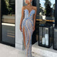 Wunderschönes, sexy, elegantes Ballkleid mit Perlen, tiefem Ausschnitt und langem Schlitz, Abendkleid, Partykleid gh2974
