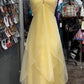 Robe de soirée longue en mousseline de soie, élégante et jaune, sans manches, coupe trapèze, en tulle, pour demoiselle d'honneur, robe de soirée pour invité de mariage, gh4116