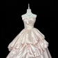 Blush Pink Satin Strapless Cinched Waist Multi-Layer Voluminous Skirt Romantic Dress, Wedding Gown gh7905