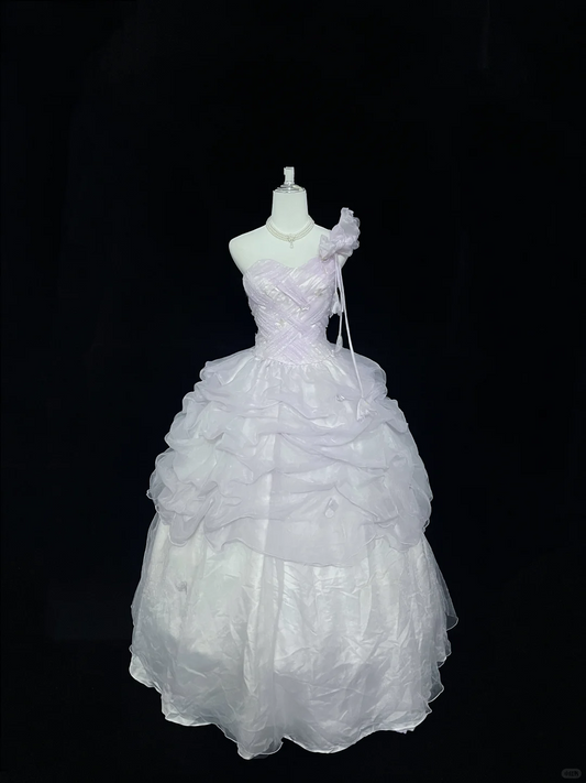 Lavender Cinched Waist Voluminous Princess Skirt Elegant Romantic Dress, Wedding Gown gh7995