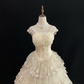 Light Apricot Lace Long Vintage Romantic Gown, Fitted Waist, Fluffy Tiered Skirt, Wedding Dress & Bridal Gown gh8175