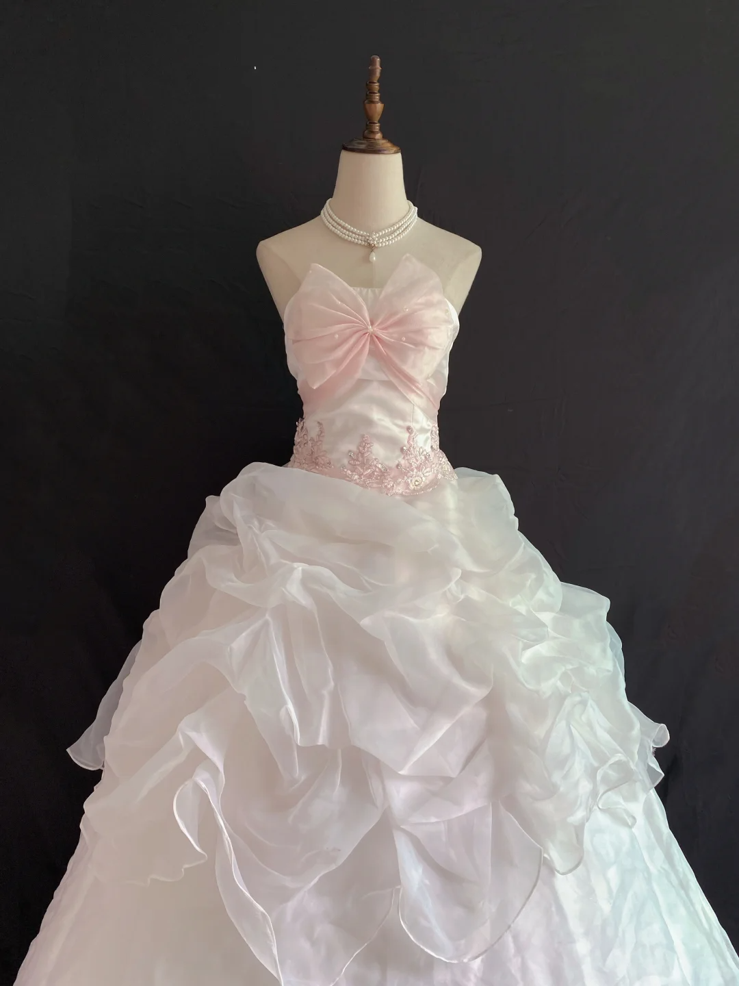 Blush Pink Strapless Romantic Gown With Bow Details, Cinched Waist & Voluminous Princess Skirt, Wedding Dress, Bridal Gown gh8260