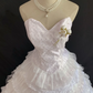 Blush pink strapless romantic gown with fitted waist and fluffy tiered cake skirt, wedding dress and bridal gown gh8215