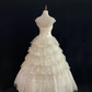 Light Apricot Lace Long Vintage Romantic Gown, Fitted Waist, Fluffy Tiered Skirt, Wedding Dress & Bridal Gown gh8175