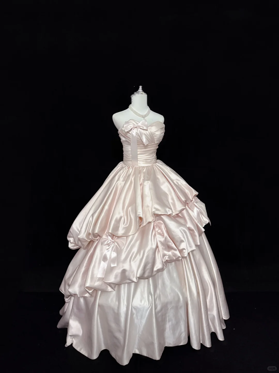 Blush Pink Satin Strapless Cinched Waist Multi-Layer Voluminous Skirt Romantic Dress, Wedding Gown gh7905