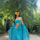 Glam Turquoise Cutout Maxi Dress | Strapless Wide-Sleeve Flowy Dress, Vacation Dress gh6456