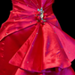 Fuchsia Satin One‑Shoulder Mermaid Evening Gown, Rhinestone Bow Ornament, Vertical Rhinestone Fringe Bust, Side Cascading Ruffle With Floral Crystal Buckle, Mermaid Silhouette With Short Train, Pageant Prom Dress gh8906