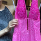 Hot Pink Halter Prom Dress Deep V Neck All Over Beaded Sequin Long Formal Evening Gown gh9840