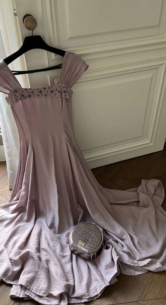 girlhomeshops--Purple Beaded Midi Chiffon Simple Homecoming Dress gh5702