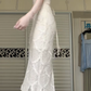 New Chinese Style Cheongsam Long Evening Gown, Ivory Scallop Lace Mermaid Qipao Dress Cold‑Shoulder Tassel Beaded Strap for Banquet Engagement gh8951