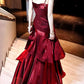 Robe de soirée longue à volants, style chic bordeaux/vert, gh4318