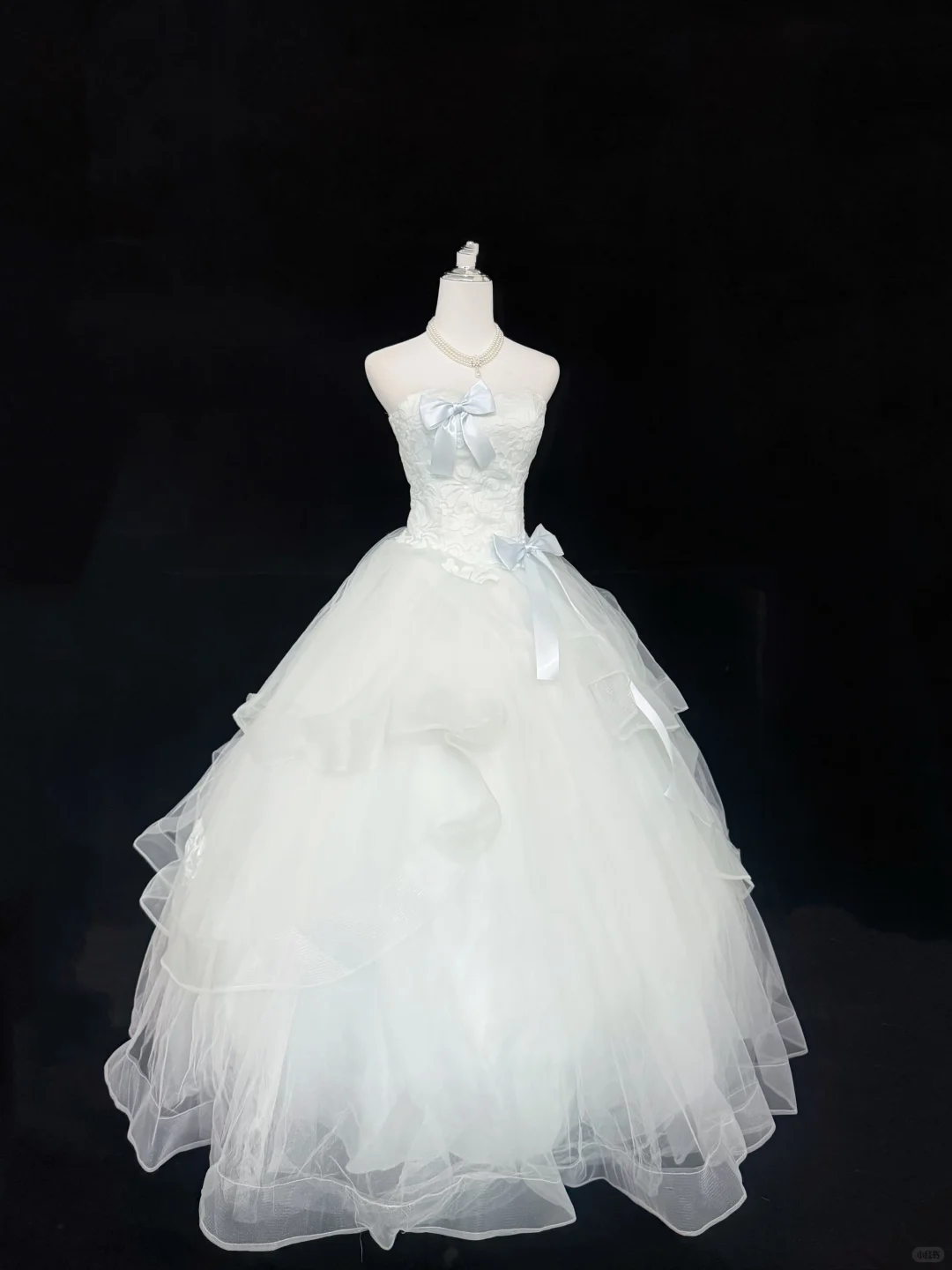 Light Blue Strapless Bow Teen Cinched Waist Voluminous Skirt Romantic Dress, Wedding Gown gh7906