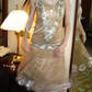 Champagne Gold Sequin Fitted Waist Vintage Luxury Elegant Prom Gown, Evening Party Dress gh8357