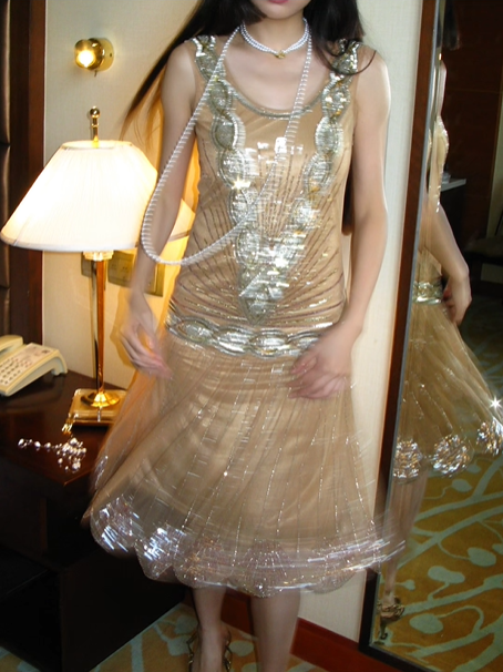 Champagne Gold Sequin Fitted Waist Vintage Luxury Elegant Prom Gown, Evening Party Dress gh8357