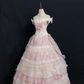Blush Pink Off‑the‑Shoulder Romantic Wedding Dress, Cinched Waist, Embroidered Vintage Elegant Tiered Cake Skirt gh8307