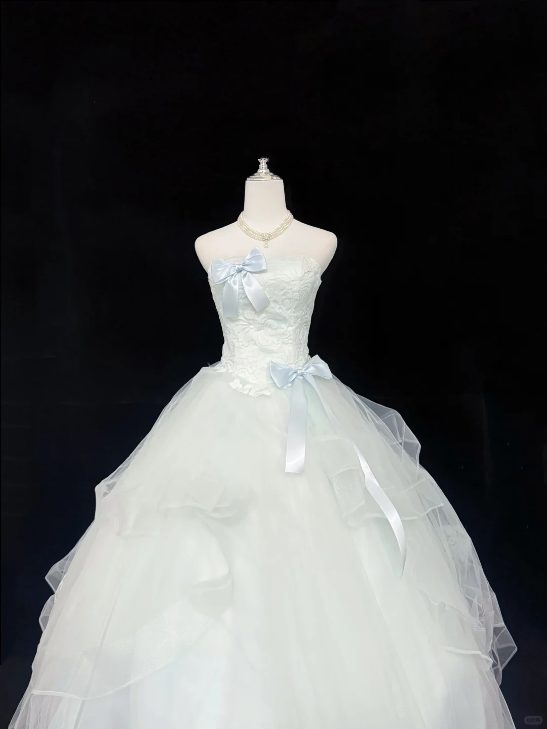 Light Blue Strapless Bow Teen Cinched Waist Voluminous Skirt Romantic Dress, Wedding Gown gh7906