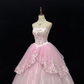 Blush Pink Strapless Romantic Bridal Gown, Embroidered Detail, Cinched Waist, Gradient Pink Voluminous Princess Skirt, Wedding Dress gh8131