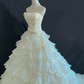 Off-white Strapless Romantic Long Gown, Cinched Waist, Fluffy Tiered Cake Skirt, Classic Elegant Style, Wedding Dress & Bridal Gown gh8261