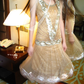 Champagne Gold Sequin Fitted Waist Vintage Luxury Elegant Prom Gown, Evening Party Dress gh8357