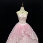 Blush Pink Strapless Romantic Bridal Gown, Embroidered Detail, Cinched Waist, Gradient Pink Voluminous Princess Skirt, Wedding Dress gh8131