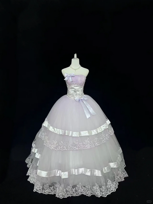 Lavender Strapless Cinched Waist Classic Styling Voluminous Skirt Romantic Dress, Wedding Gown gh7996