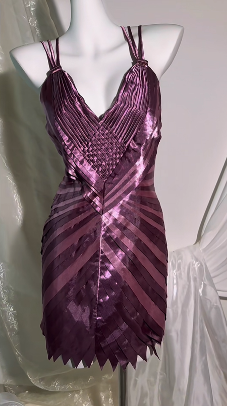 Sexy Plum V Neck Short Prom & Evening Party Dress, Double Spaghetti Straps, Pleated Satin Bodycon Silhouette gh8546