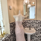 Light Pink Strapless Waist-Cinched Figure-Flattering Bodycon Sexy Elegant Romantic Dress, Wedding Gown gh7768