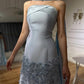 Robe de soirée longue en satin bleu magnifique et exquise avec des perles florales, robe de remise de diplôme gh3275