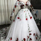 White gorgeous delicate rose applique long A-line tulle ball gown evening gown wedding dress gh3341