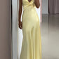 Yellow Fashion V-neck Spaghetti Straps Elegant Long Satin Back Tie-up Ball Gown Evening Dress Party Dress gh3160