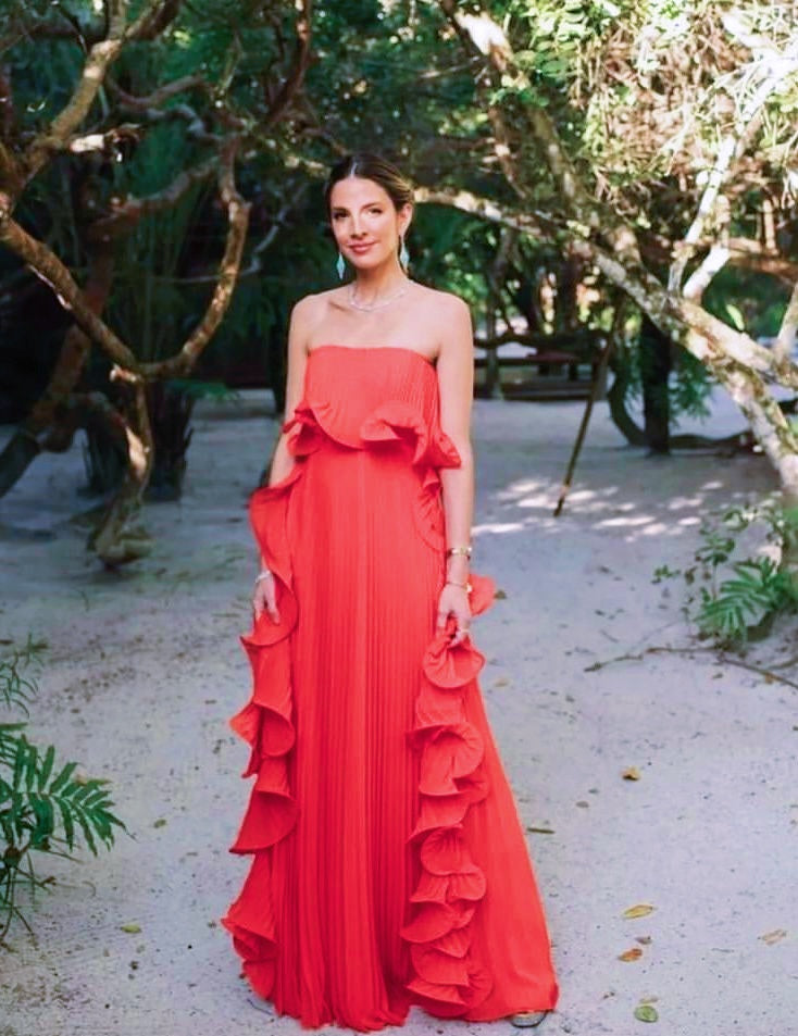 Red a-line ruffled long ball gown evening dress wedding guest party dress gh2951